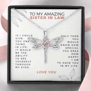 To My Amazing Sister In Law Dragonfly Necklace Sister in Law Bond - Picture 1 of 7