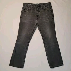 MEK DENIM 36x32 New Oaxaca Slim Boot Cut Faded Black Button Fly Buckle Jeans - Picture 1 of 24