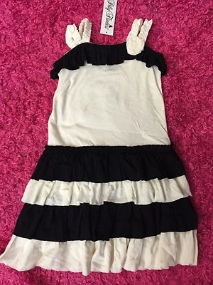 NUEVO CON ETIQUETAS VESTIDO CON VOLANTES NEGRO/CREMA PARA NIÑAS DE POLLY FLINDERS TALLA 4T Foto 1 de 3