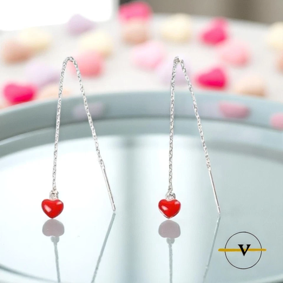 ORECCHINI DONNA LUNGHI CON PENDENTE  A CUORE  IN ARGENTO 925 RODIATO - Immagine 1 di 4