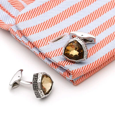 Par de gemelos triangulares de cristal ámbar francés para hombre de moda para hombre Foto 1 de 3