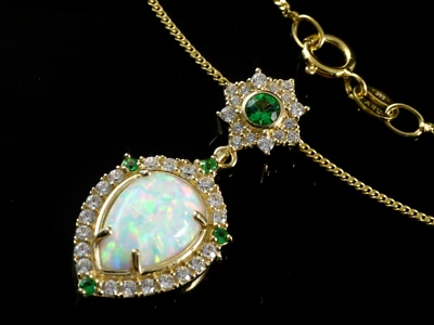 585 Goldkette mit Opal und Peridot Anhänger  26mm Größe mit Zirkonia Steinen - Bild 1 von 4