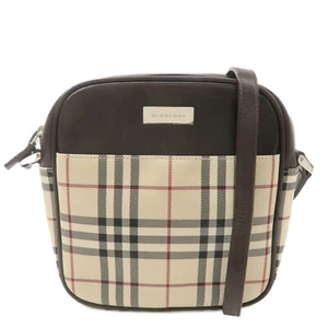 Auth BURBERRY Nova Plaid Shoulder Bag Beige Brown Canvas Leather Used - Picture 1 of 24
