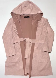 Zara Basic Womens Small Soft Pink Faux Suede Belted Hooded Open Front Coat - Picture 1 of 8