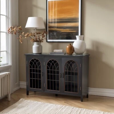 Accent Storage Cabinet with 3 Doors Decorative Cabinet Buffet & Sideboard Black - Image 1 of 4
