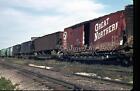 Pc Wrecked Cars Great Northern Box Nyc Flat Car Sep 73  Vintage Agfachrome Slide
