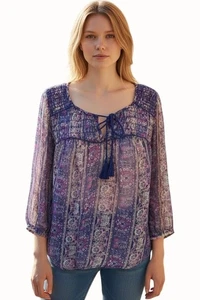 American Eagle Outfitters transparente Boho Bauern Bluse M lila rosa Paisley Print - Bild 1 von 7