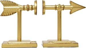 Dekorative Buchstützen mit Pfeil aus Metallguss, Gold, 2er Set, Distressed, Gold, Metall - Bild 1 von 12