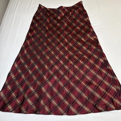 JR Nites by Caliendo Womens 18 Long Maxi Skirt Red Black Gold Metallic Plaid Vtg - Image 1 of 4