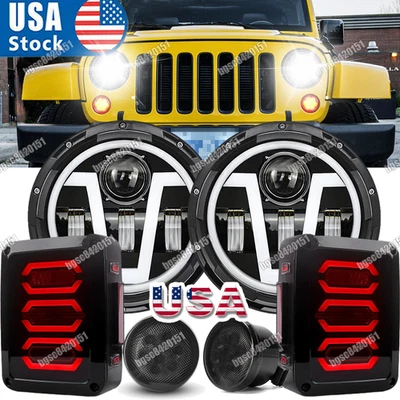 7" LED Round Headlight Tail Light Turn Signal For Jeep Wrangler JK 6pc - Image 1 of 4