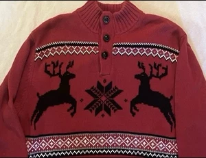 Chaps Men's 1/4 Button Christmas Reindeer Holiday Pullover Sweater Size Medium - Picture 1 of 14