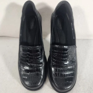 Clarks Artisan Damenschuhe Halbschuhe Clogs Größe 9M schwarz Krokoprägung Leder - Bild 1 von 7