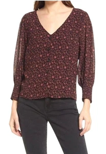 Madewell Orchard Floral Georgette Smocked-Cuff Button-Up Blouse Button-Front 12 - Picture 1 of 13
