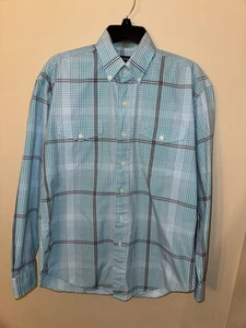 STETSON Men’s Small Blue Brown Plaid Button Down Dress Shirt Western - Picture 1 of 4