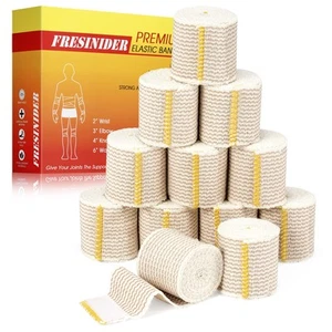 Premium Elastic Bandage Wrap, 12 Pack 2" Cotton Latex Free Compression Bandag... - Picture 1 of 7