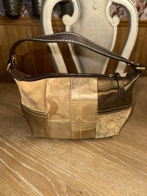 Coach Mini Patchwork Bag Brown And Gold Suede Pebbled Leather Canvas - Image 1 of 4