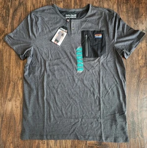 Avalanche Shirt Herren 2 Knopf Henley T-Shirt W Brust Patch Kurzarm Grau L - Bild 1 von 7