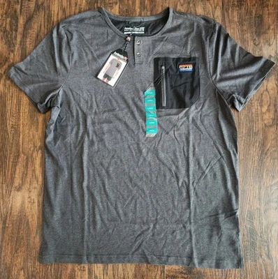 Camisa Avalanche Para Hombres Camiseta Henley 2 Botones Con Parche en el Pecho Manga Corta Gris L Foto 1 de 4