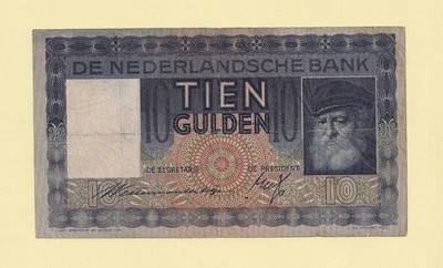 NETHERLAND NEDERLAND HOLLANDE 10 TIEN GULDEN AMSTERDAM 10.JULI. 1939 P-49 VF++ - Image 1 of 3