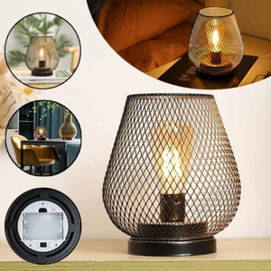 Cordless Metal Cage LED Lantern Battery Operated Table Lamp Iron Wire Desk Lamp - Picture 1 of 12