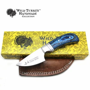 Cuchillo de caza de hoja fija Wild Turkey colección hecho a mano de 6,25" con funda de cuero - Imagen 1 de 6