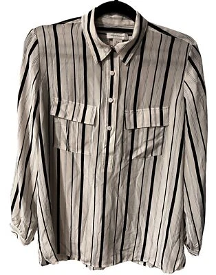 Blusa Club Monaco Mujer S Rayas de Seda Botón Frontal Camisa Informal Preppy Carrera Foto 1 de 4