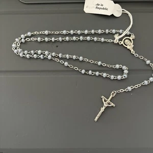 "Collar rosario católico con cuentas de vidrio azul claro de 10""" - Imagen 1 de 6