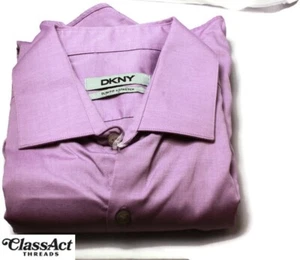 DKNY Men's Solid Purple Dress Button Slim Fit Long Sleeve Shirt 15 - 32/33 - Picture 1 of 6