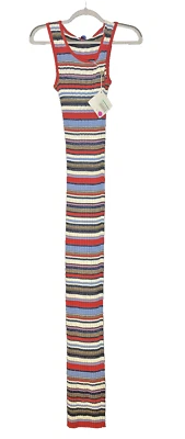 Blue Les Copains Sleeveless Red Multi Striped Fitted Maxi Dress – Size 40 – NWT - Image 1 of 4
