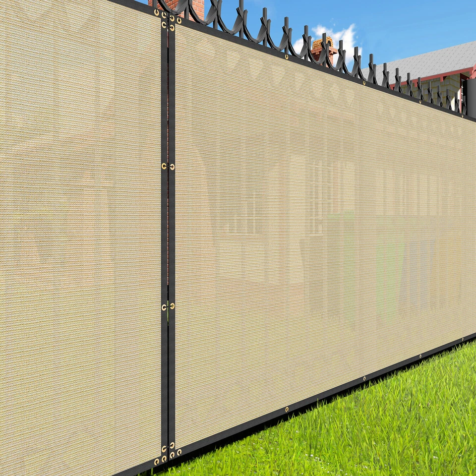 10FT beigePrivacy Fence Screen Patio Yard 95% Blockage Mesh w/Gromment - Image 1 of 4