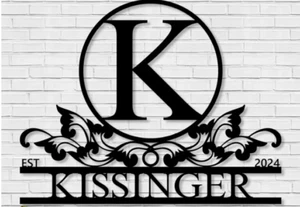 Personalisierte Initiale Name Monogramm Metall Wanddeko Schild personalisiert schwarz - Bild 1 von 3
