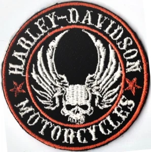 Harley Davidson Orange Skull Motorcycle Patches Vest Emblem Biker Jacket Patches - Picture 1 of 2