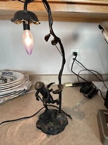 BRONZE CHERUB vtg table reading desk angel parlor lamp art nouveau metal statue - Picture 1 of 9
