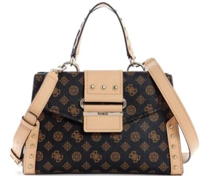 NEW GUESS Women's Greta Brown Logo Handbag Purse Tote Satchel Crossbody Bag - Picture 1 of 4