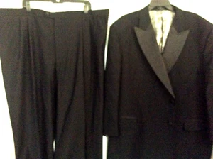 Men's Sz 52R 48W Karl Kani Tuxedo suit Set Black Satin stripe Leg Lapels Nice - Picture 1 of 17