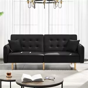 Alden Design Memory Foam Convertible Futon Sofa Bed with USB, Black - Picture 1 of 5