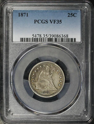 1871 Seated Liberty Quarter PCGS VF-35 - Image 1 of 2