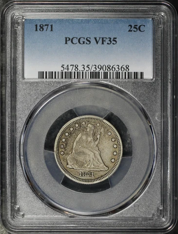 1871 Seated Liberty Quarter PCGS VF-35 Cover