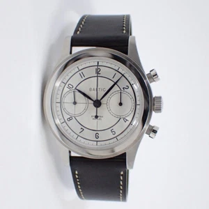 BALTIC Bicompax 002 Chronograph BL-BicomS-SK Silver Dial Leather Mens Watch - Picture 1 of 11
