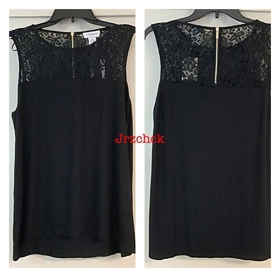 Blusa negra nueva con etiquetas para mujer Carmen Marc Volvo sin mangas de encaje con cremallera trasera talla L Foto 1 de 4