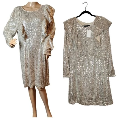 NUEVO CON ETIQUETAS H&M Vestido para mujer con volantes beige lentejuelas manga larga talla XL Foto 1 de 4