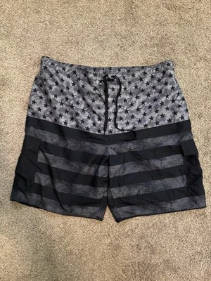 Harbor Bay Swim Trunks, Black and Gray, Stars and Stripes Print, XXL - Image 1 of 3