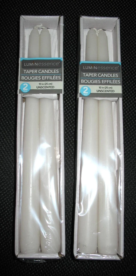 2-PACK LUMINESSENCE - 4 WHITE Taper Candles - 10in - Unscented Christmas