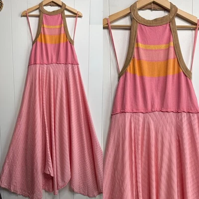 Vestido largo Free People medio fluido halter mezcla algodón rayas boho Foto 1 de 4