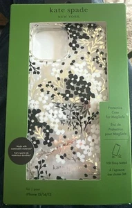 Nueva Funda Protectora Kate Spade Magsafe iPhone 15 14 13 Negra, Blanca, Dorada FLORAL - Imagen 1 de 2