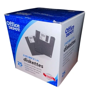 25 Pack Office Depot 3.5 inch 1.44MB 2HD Diskettes IBM Format Static Resist - Afbeelding 1 van 2