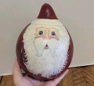 Papá Noel Pintado a Mano Calabaza Navidad Folkart Decoración 7 1/2" Firmado 2001 - Imagen 1 de 6