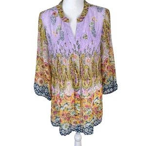 Anthropologie Figueroa & Flower Womens Boho Peasant Floral Tunic Blouse Top L - Picture 1 of 12