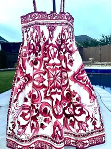 NWT Dolce & Gabbana Little Girl's Majolica Print Sundress In Fuchsia/Pink Sz 10 - Picture 1 of 20