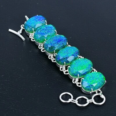 Australiano Tripet Opale Gemma a Mano 925 Argento Sterling Bracciale Per Regali - Immagine 1 di 4